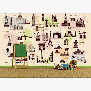 Dünyadaki Mimari İkonlar 3 Boyutlu Duvar Kağıdı