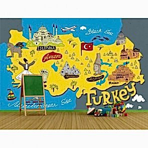 Türkiye Turistik Simgeler Haritası 3 Boyutlu Duvar Kağıdı