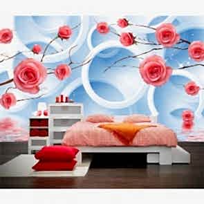 Güller ve Daireler - 3 Boyutlu Salon Duvar Kağıdı Uygulama