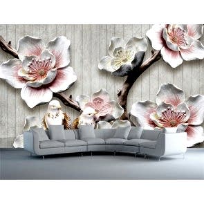 Ahsap Üzerine Çiçekler - 3D Duvar Kağıdı Uygulama