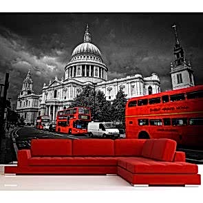 Londra'nın Kırmızı Otobüsleri - Resimli Dekoratif Duvar Kağıdı